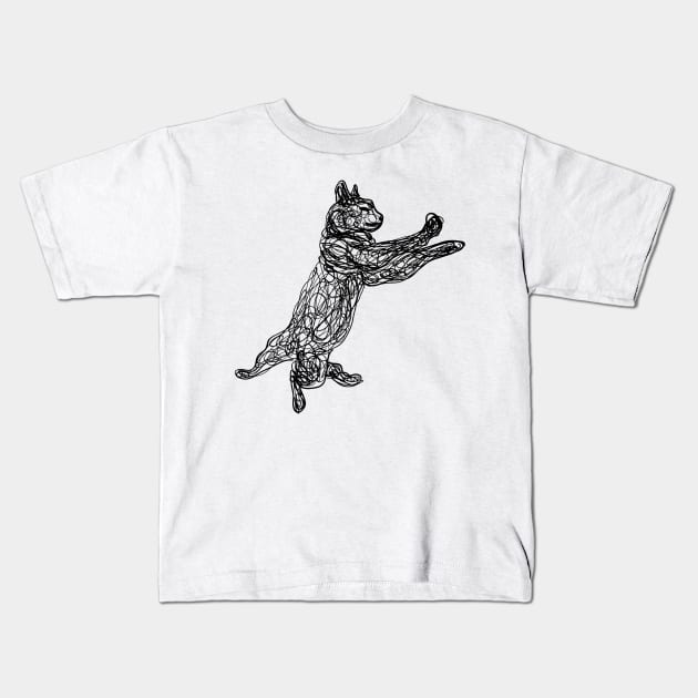 Dancing black doodle cat Kids T-Shirt by RedHeadAmazona